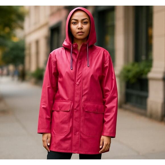 Charles River Womens VTG Hooded Rain Coat Jacket Lined SZ Med Pink Outdoor Boho - Picture 1 of 16
